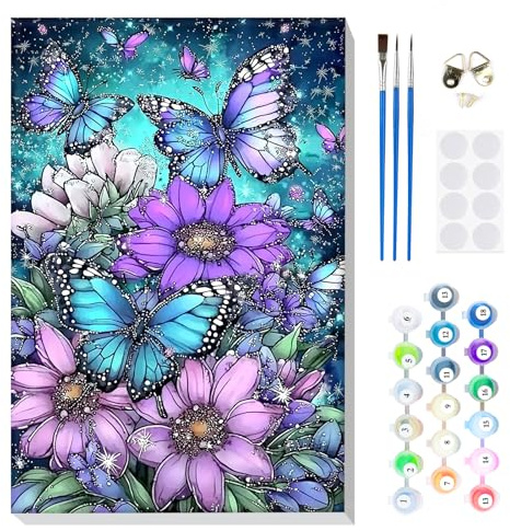 MOGTAA Peinture Numero Enfant Adulte avec Cadre, Papillon Peinture par Numero Adulte, DIY Papillon Numéro d'Art Kits, Loisirs Créatifs Adultes, pour décoration d'intérieur, 20x30cm