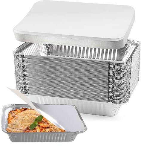 Kaishuai 20 Piezas Bandeja aluminio con Tapas,Bandejas para Hornear de Papel de Aluminio,31 x 21 x 5cm Bandejas para el Horno y el Congelador-Bandejas Grandes de Aluminio