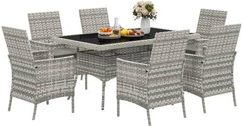 Outsunny Rattan Garden Furniture Set 6 Seater Table 150 x 90cm Mixed-Grey