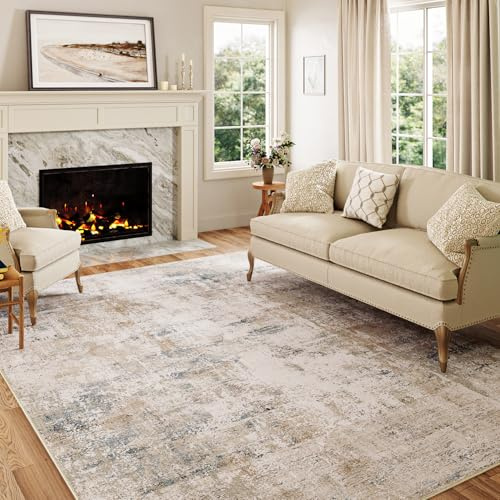 HUGEAR Modern Vardagsrum Matta 150x210cm Beige Blå Tvättbar Mattor | Halkfri,Sovrumsmatta Stor Rug,Sovrum,Kort Lugg Carpet,Matsal Rugs,Kontor Carpet,Barnrum,Inomhusbruk Golvmatta,Abstrakt
