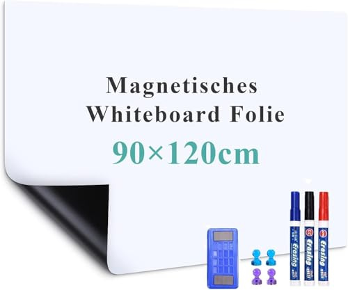 Warasee Lavagna Bianca Adesiva Cancellabile, 120 x 90 cm Lavagna Magnetica da Parete, Applica a Bambini/Frigo/Cucina, Includere Pennarelli, Cancellino, Magneti per