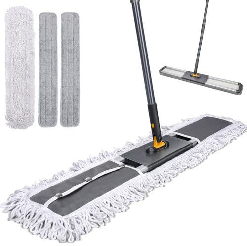 MASTERTOP Bodenwischer Breit, 90cm Groß Wischmop mit Aluminium Stiel und 3 Moppkopf, Industrieller Wischer, Nass und Trocken Mop Wischer für alle Böden