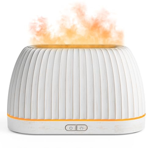 SoulOrigin Aromatherapy Essential Oil Diffuser, Flame Effect Aromatherapy with 7-Colour LED Lights & Auto Shut-Out, Ultrasonic for Home, 120 ml Small Fragrance Diffuser for Essential Oils - White
