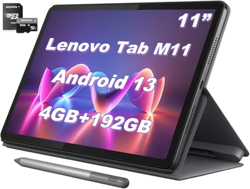 Lenovo Tab M11 Android 13 Tablet, 11 1920 x 1200 IPS, 4 GB RAM, 192 GB (SSD da 128 GB + scheda MSD da 64 GB), Octa-core MTK Helio G88, sensore di luce ambientale, Bluetooth 5.1, Dolby Atmos, con