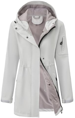 Freiesoldaten - Chaqueta de mujer de softshell, forro de vellón, impermeable, cortavientos, para la lluvia, abrigada, de invierno, de manga larga, con capucha, para exteriores, blanco, S