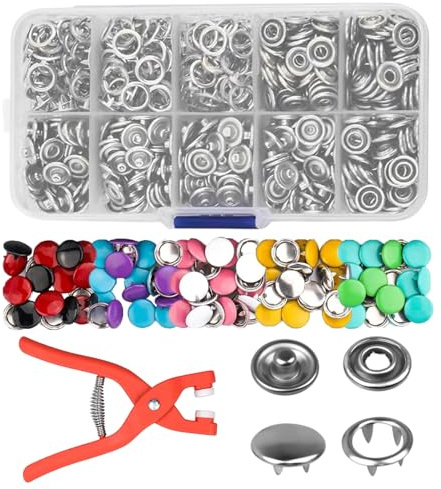 250 Sets Druckknopf Set mit Zange, 9.5 mm Hohle und Feste Metallknöpfe Druckknöpfe, Metall Druckknöpfe Ohne Nähen, Druckknopfzange Set für DIY Basteln Kinderbekleidung Kleidung Taschen Annähen (Bunt)
