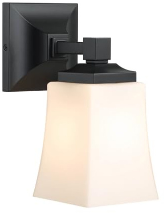 XiNBEi Lighting Black Wall Lights with White Glass Shade for Living Room | Indoor Wall Sconces, Modern Design, E27 Socket, Squared Backplate, Sconce Lights for Bathroom Bedroom Hallway Kitchen