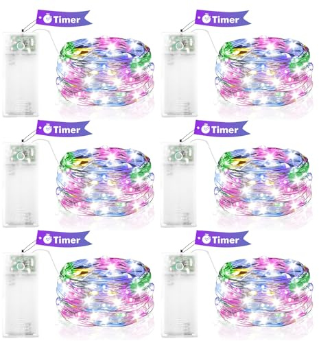ENLACE 6 Stück LED Lichterkette Batterie mit Timer, 2M 20 LED Kupferdraht Lichterkette Batteriebetrieben, Micro Lichterketten für Weihnachten, Halloween, Hochzeit, Party, Innen Deko, Bunt