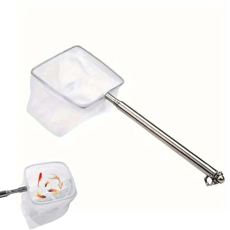 KIRZAX Retino Per Acquari con Manico Estensibile in Acciaio Inox,Rete per Gamberetti,Rete per Pesci per Acquario con Manico Retrattile,per Acquari e Piccoli Laghetti