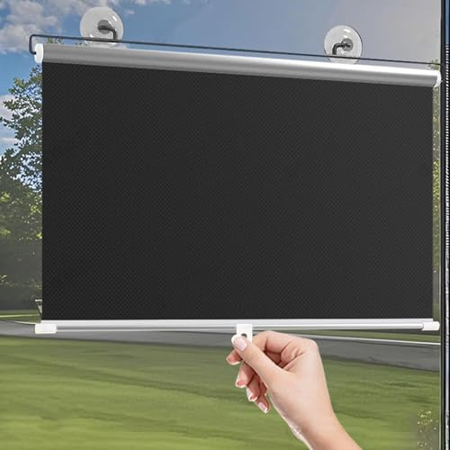 Tenda oscurante con ventosa nero,avvolgibile isolamento termico Tessuto argento titanio,parasole Oscuramento totale oscurante rete retrattile regolabili,per soggiorno (74×140cm)