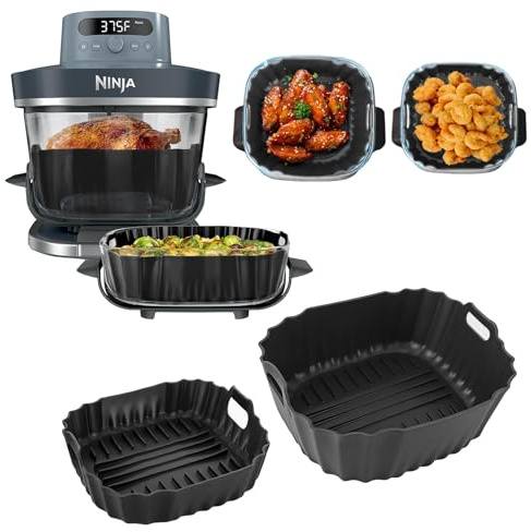 2 PCS Silicone Air Fryer Liner for Ninja Crispi Pro 6-in-1 Glass Air Fryer, Air Fryer Liners Silicone Reusable Airfryer Accessories for Ninja Crispy Pro AS101CY AS101LG AS101DG Kitchen System