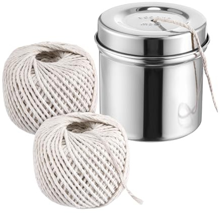 Ficelle de Pâtisserie - 2 Rouleaux de Coton avec Corde Distributeur en Acier,Ficelle Alimentaire pour Viande - pour Viande Volaille Tamales Rôtissage Camping Emballage BBQ