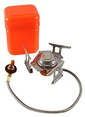TIEOAXFT Mini cuisinière à gaz Portable for Le Camping et Les Pique-niques, Fendue d'extérieur Coupe-Vent, en Acier Inoxydable cuivre(Without igniter)