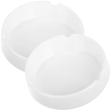 Operitacx Juego de 2 Ashtrays Blancos Redondos de Plástico Irrompible para Oficina E Interiores Diseño Elegante y Resistente