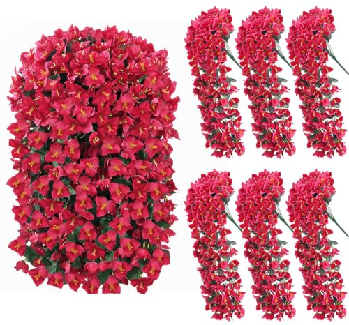 6Pcs Bougainvillea Artificial Flowers for Outdoor UV Resistant Fake Flowers | Fuchsia Artificial Hanging Flower Fake Trailing Plants Silk Bougainvillea Faux Flowers for Hanging Baskets Wall Garden Patio