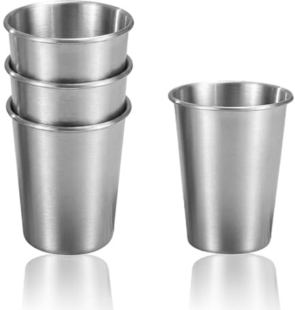Générique Lot de 4 Gobelet en Acier Inoxydable 304, Verres Empilables 350ml Incassables et Réutilisables, Tasses Métalliques pour Camping, Barbecue, Bière, Café et Usage Quotidiennes, Argenté