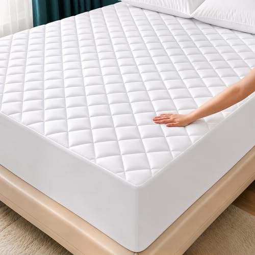 Utopia Bedding Quilted Fitted Mattress Pad, King Size, Elastic Fitted Mattress Topper Protector and Cover with Deep Pocket Stretches up to 16 Inches, Machine Washable (White)