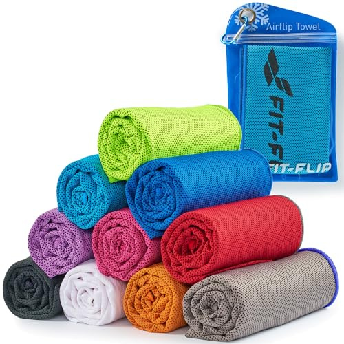 Fit-Flip Airflip Kühltuch - Ice Cooling Towel - das kühlende mikrofaser Sporthandtuch für Nacken und Hals - Kühlhandtuch für Fitness und Sport (blau-dunkel Blauer Rand, 100x30cm)