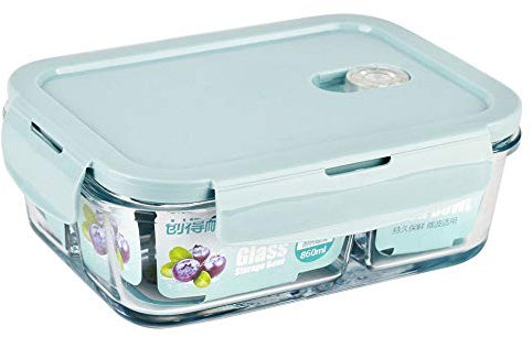 iHouse Scatola Pranzo/Lunch Box, Scatola da Pranzo sigillata a Prova di troppopieno, Contenitore per Alimenti con Coperchio, Contenitore per Insalata in Vetro/stoviglie, 3 Griglie 860 ML Blu