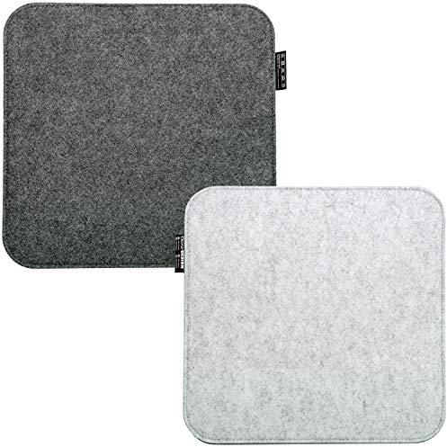 DuneDesign Filz Sitzkissen 35x35 Grau 2er Set - Eckige Stuhlkissen 8mm Hellgrau - Sitzauflage Waschbar für Holzstuhl Küchenstuhl Esszimmerstuhl Gartenstuhl - Kissen Pflegeleicht - Filzkissen Modern