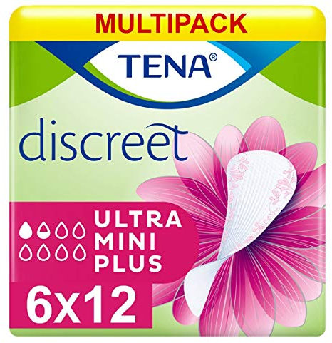 TENA Discreet Ultra Mini Plus - Confezione da 24 protezioni per incontinenza, confezione da 6