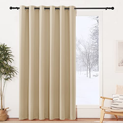 PONY DANCE Blackout Curtain with Eyelets - Window Decoration Curtains Draperies Thermal Insulated Solar Energy Barrier Width 200 x Height 210 cm, Yellow Beige, Pack of 1