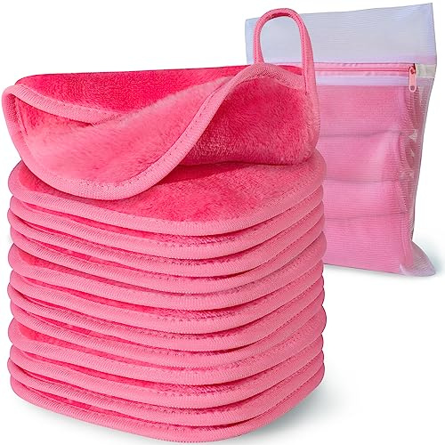 NATWAG | Reusable Update Makeup Removing Microfiber Cloth for Sensitive Skin | Washable Makeup Remover Towels | Natural Facial Cleansing Towels (6”x 6”, 12 Pack/Pink)