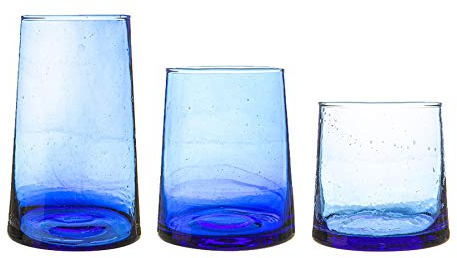 Nicola Spring 18pc Merzouga Glassware Set - Blue Glass - Hand-Blown Moroccan Tumbler Glasses for Juices, Cocktails, Water, Home, Kitchen, Bar, Restaurant, Dining Table, Gift Set