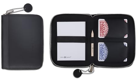 Melia Outlet Deluxe Spielkarten Set aus Leder – Premium Kartenetui mit 2 Kartendecks, Notizblock & Bleistift – Luxus Poker, Rommé & Skat Karten Set – Reise Kartenspiel Etui Echtleder - SCHWARZ