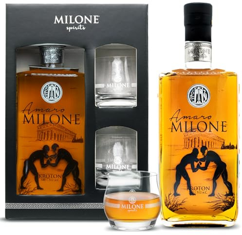 Amaro Milone Gift Box 70cl + 2 Bicchieri Milone Spirits – Liquore Digestivo alle Erbe (35% Vol.) – Confezione Regalo Elegante per Intenditori