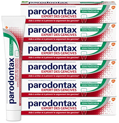 Parodontax Zahnpasta für frische Pflege, Zahnkreidewirkung, hilft Zahnfleischbluten zu stoppen und vorzubeugen, verbesserter Geschmack, 6 x 75 ml