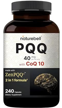 NatureBell PQQ with CoQ10-240 Capsules - 40mg Active PQQ with 10mg Coenzyme Q10 - Cellular Energy & Cognitive Function Support - Antioxidant Nutrients for Heart & Brain Health*