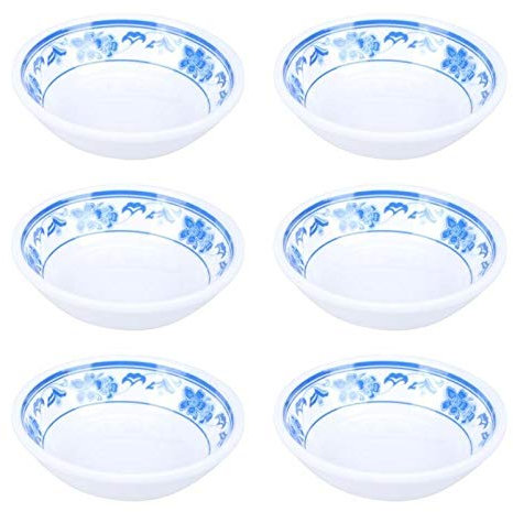 Eljjhah 6 platos de melamina para salsas reutilizables para salsa, plato pequeño para restaurante y hogar (color azul y blanco)