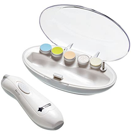 Tommee Tippee Electric Baby Nail File, with Six Filing Heads for Baby and Adult Use, Battery-Powered Infant Nail Clipper with LED Light and Adjustable Speed and Direction Settings