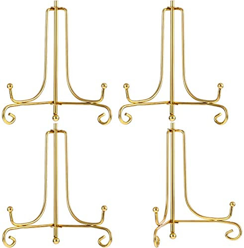 4 Pezzi Piastra Espositore per Display,Espositore di Ferro,Espositore Dorato Supporto per Cornice,Ottimo per foto,cornici,ricette,pannelli decorativi e opere d'arte(oro,4)