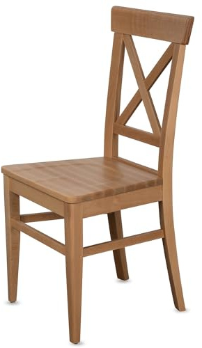 Esszimmerstühle 8er Set X-Back Massivholz Kernbuche, Natur CH24 | Bis 150 kg belastbar, fertig montiert, Andreaskreuz-Rückenlehne, Vollholz Kernbuche, Landhausstil, Küchenstühle
