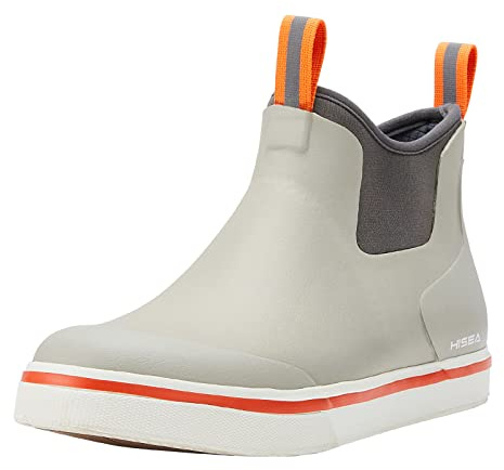 HISEA Men's Deck Boots Saltwater Fishing Booties Waterproof Ankle Rain Boots High Traction, Grey