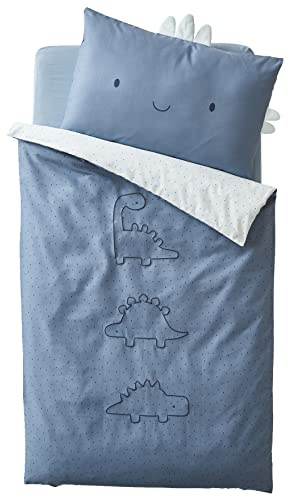 VERTBAUDET Baby-Bettbezug, wendbar, Motiv Pe Dino Blau, 100 x 120 cm