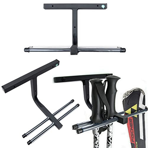 QLS Skidhållare för vägg, skidhållare för 2 par, 30 cm, Nordic Walking trekking stavar, skidhållare, krokstång med skyddande gummibeläggning för platsbesparande förvaring N4 2