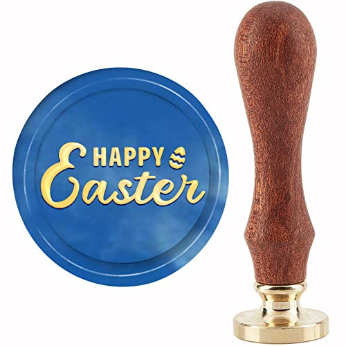 CRASPIRE Happy Easter Wax Seal Stamp Egg Sealing Wax Stamps 30mm Removable Brass Head with Wood Handle for Easter Invitations Envelopes Christmas Thanksgiving Gift Packing