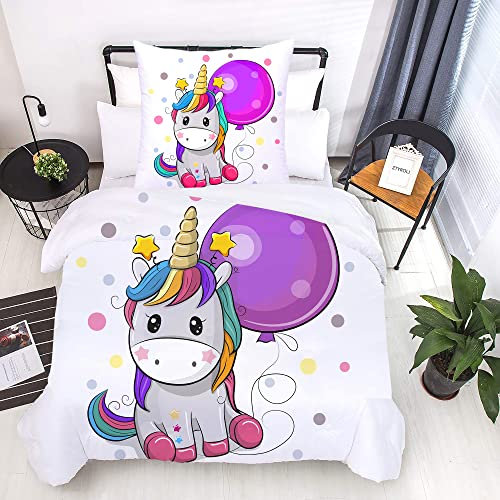 ZTYROLJ Einhorn Bettwäsche 135x200 für Mädchen Kinder,Weich Mikrofaser Einhorn Bettbezug,Atmungsaktiv Einhorn kinderbettwäsche 135x200 mit Reißverschluss+80x80 Kissenbezüge