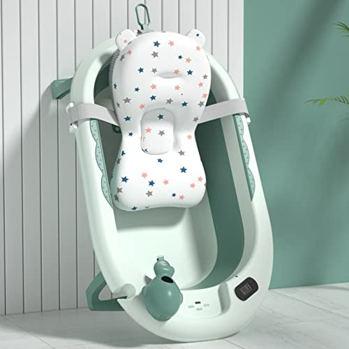 QQXX Folding Bathtub with Real-Time Temperature Sensor, Portable Travel Bath Tub with Bath mat Drain Hole, Non-Slip Multifunctional Sitting Lying Bath Bathtub for Boys Girls(32.3x18.9x8.7, Green)