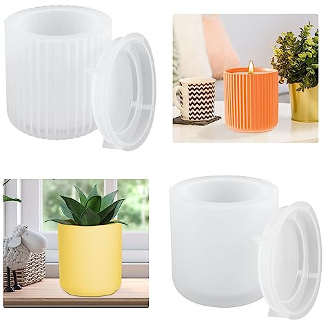 2 Stück Silikonform,Kerzenhalter mit Decke,Kerzenhalter Teelicht,Kerzenglas mit Deckel,Beton Kerzenhalter,Gießform Teelicht,Silikonform Dose mit Deckel,für DIY Kerzen Deko Vase