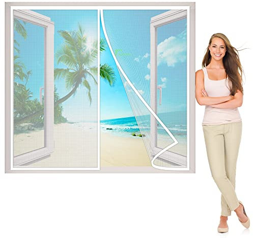 Magnet Fliegenschutz Fenster, 60x85 cm Magnet Rahmen für Fliegengitter Fenster Mückengitter, waschbares Netz, kein Stanzen erforderlich, Weiß P