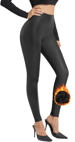 Zhiaek Leggings Simili Cuir Femme Taille Haute Pantalon Collants en Cuir | Sexy Noir Tissu en Polaire Thermique