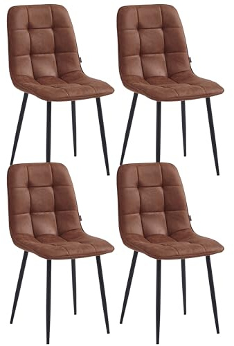 Colenis® Chaises de Salle à Manger Ela, Lot de 4, Marron, Microfibre, Chaise de Cuisine, Pieds en métal Stable