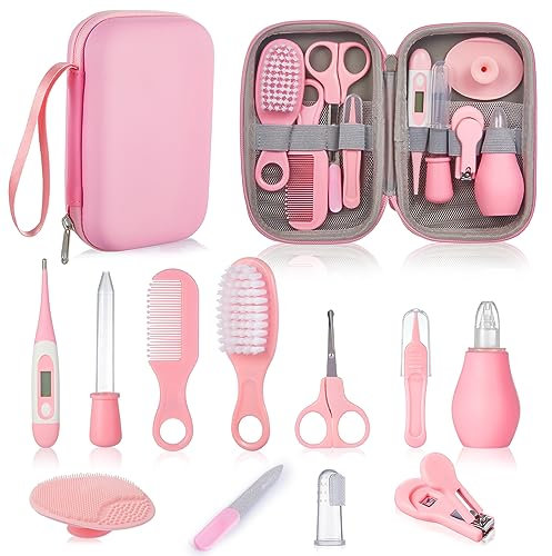 Lictin Set para Cuidado del Bebé -12 Piezas Kit de Aseo para Bebés,Productos para bebés, kits de puericultura para Viaje y el Uso Diario (Rosa)