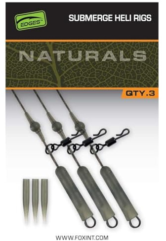 Fox Naturals Submerged Heli Rigs 40Lb - 3 Karpfenrigs, Angelzubehör zum Karpfenangeln, Helikopter Rig