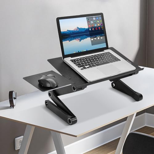 OHMG Table D'Ordinateur Portable, Support pour Ordinateur Portable Pliable, Table de Lit pour Hauteur Réglable avec Trous D’aération, pour Ordinateur, Lit ou Canapé