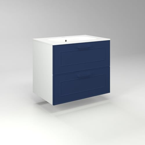 Diventa Modello Diva Frame, Mobile Bagno sospeso 70cm con 2 cassetti spaziosi e lavabo dal design moderno, colore blu e bianco